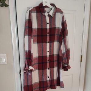 Red and White Plaid Button-Up Dress